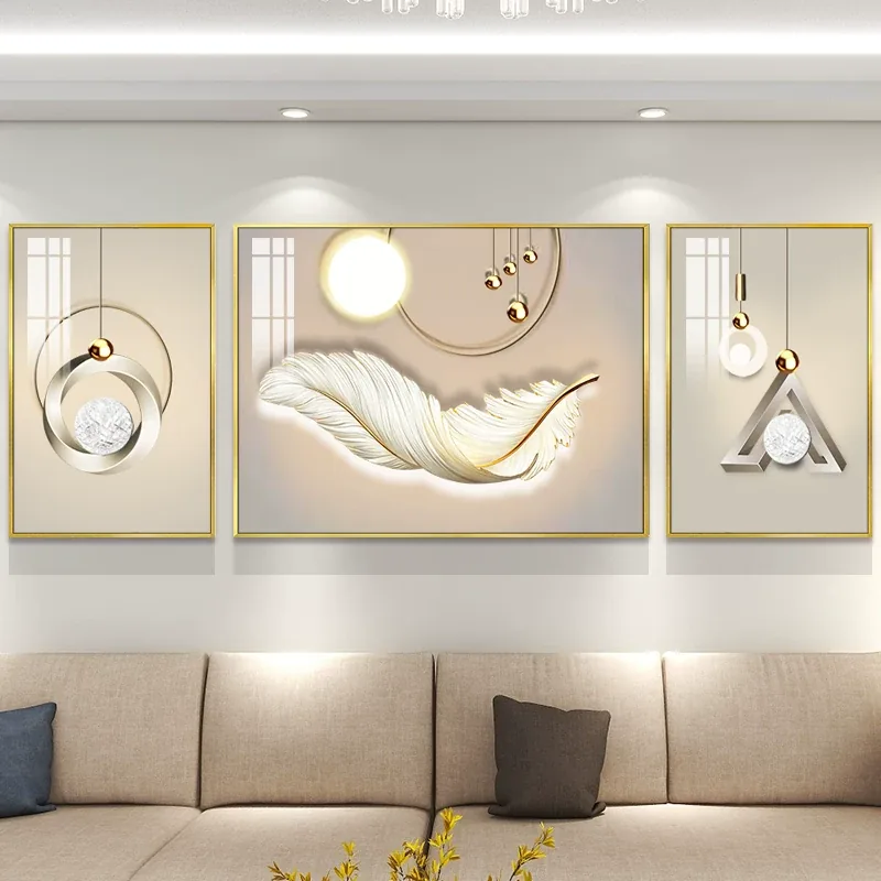 羽毛 单幅 装饰画 奶油风 客厅背景墙挂画 晶瓷画