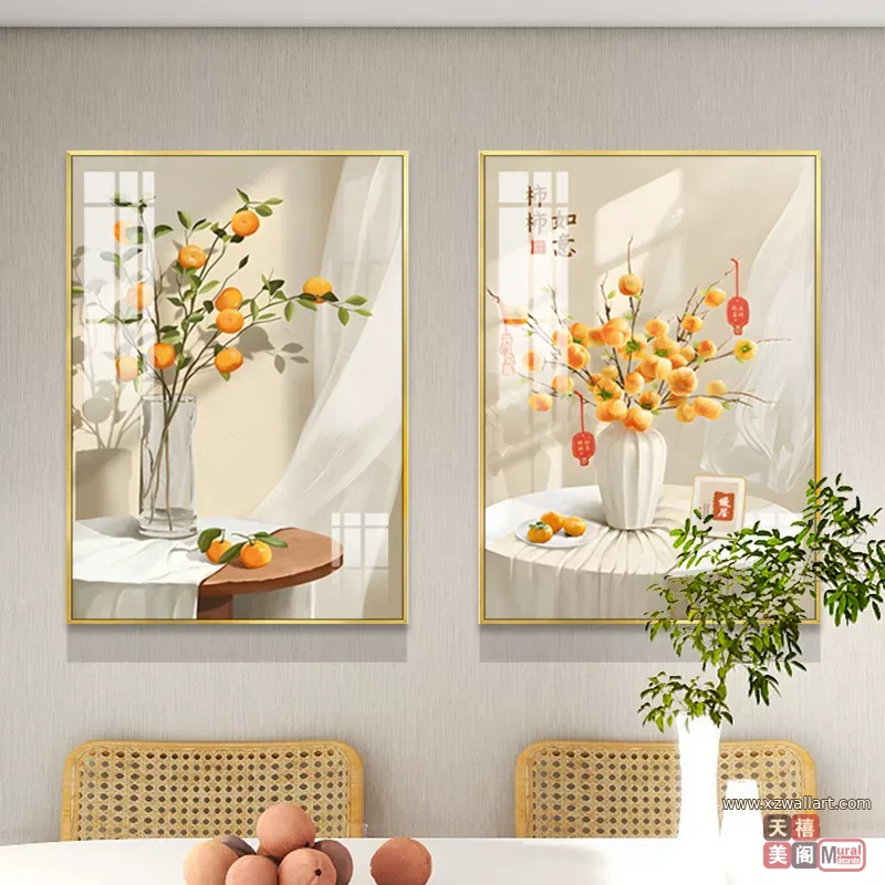 抽象 单幅 装饰画 新中式 餐厅背景墙挂画 晶瓷画
