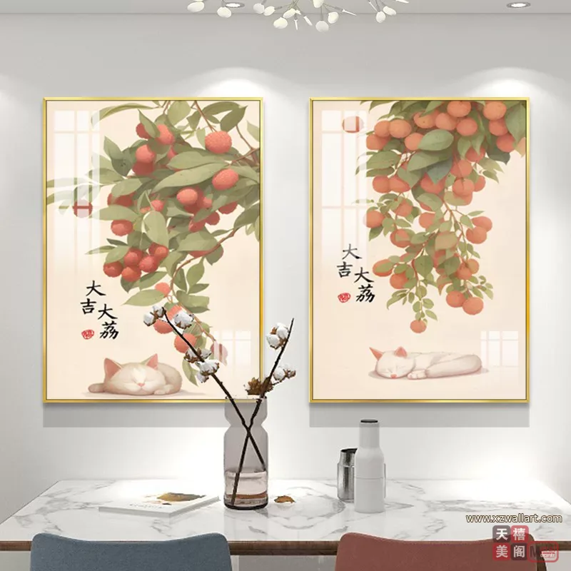 抽象 单幅 装饰画 新中式 餐厅背景墙挂画 晶瓷画