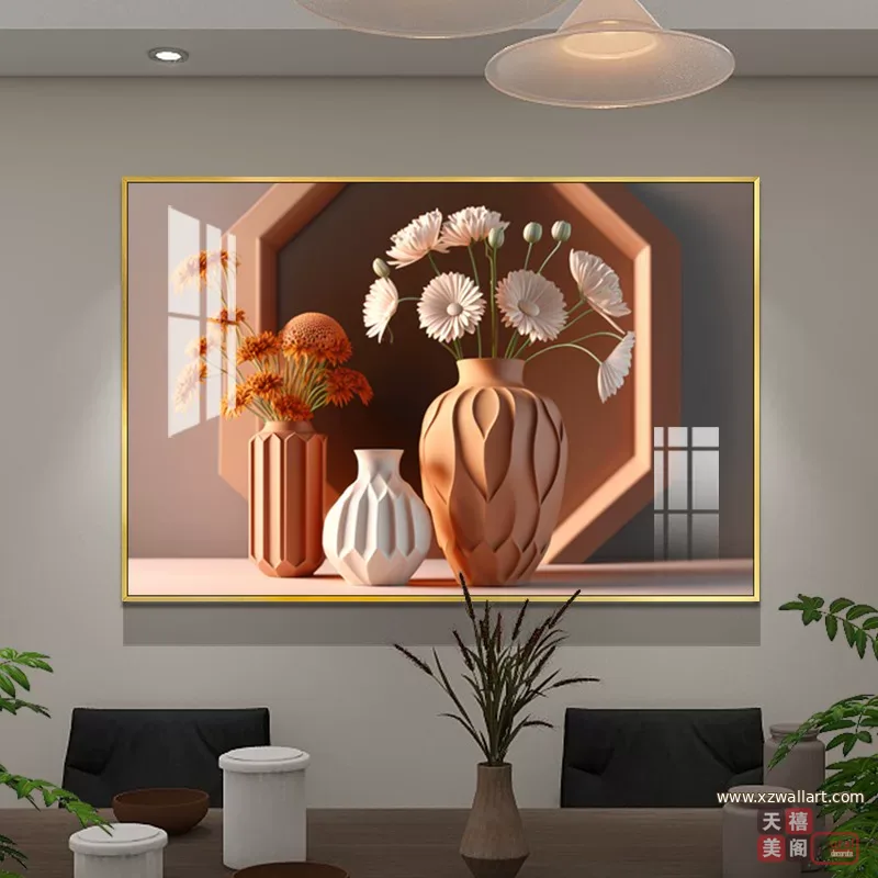 抽象 单幅 装饰画 轻奢风 餐厅背景墙挂画 晶瓷画
