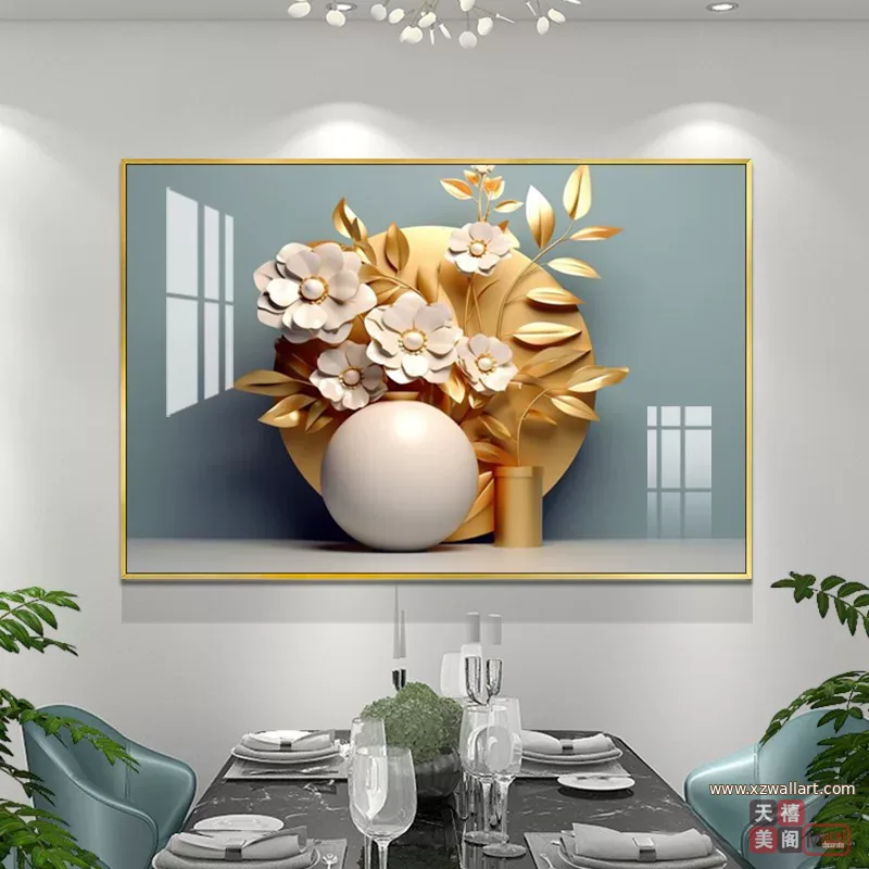 花 单幅 装饰画 轻奢风 餐厅背景墙挂画 晶瓷画