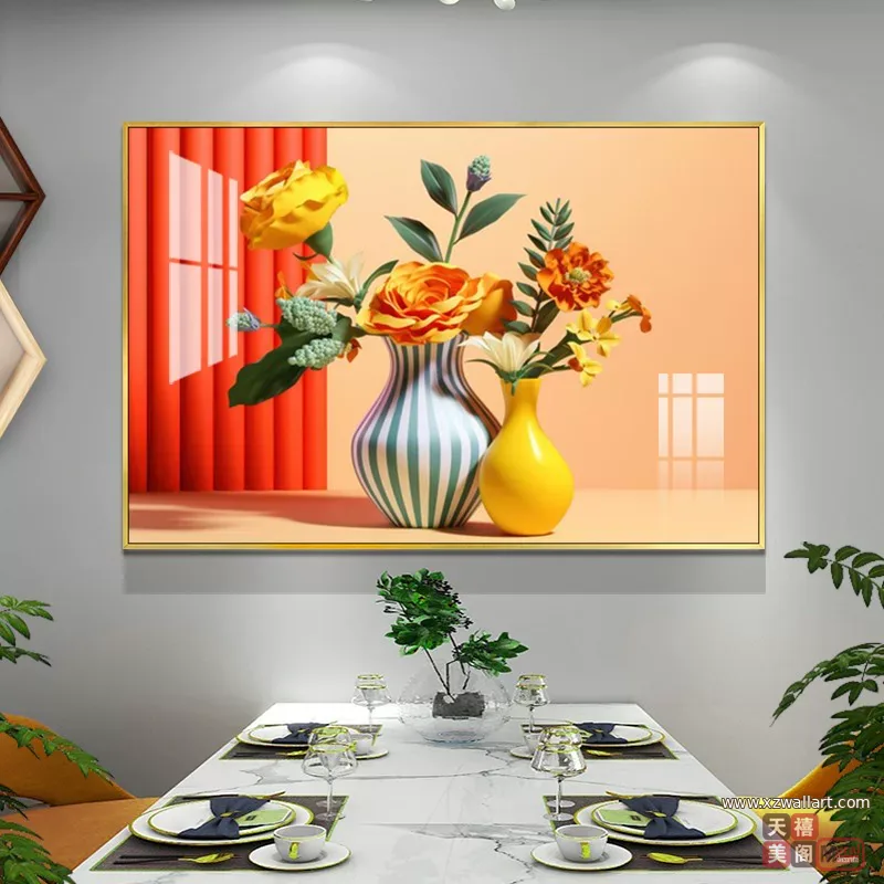 抽象 单幅 装饰画 奶油风 餐厅背景墙挂画 晶瓷画