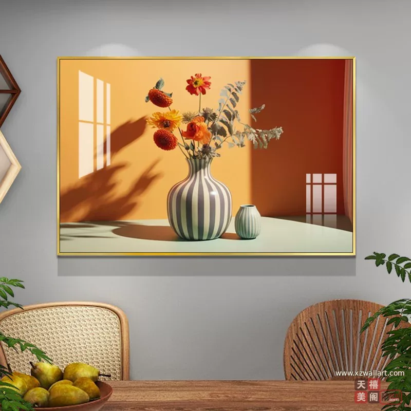 抽象 单幅 装饰画 奶油风 餐厅背景墙挂画 晶瓷画