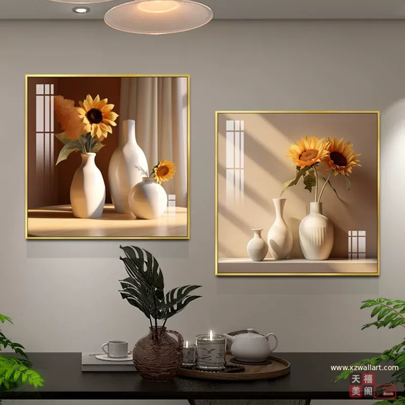 向日葵 单幅 装饰画 奶油风 餐厅背景墙挂画 晶瓷画