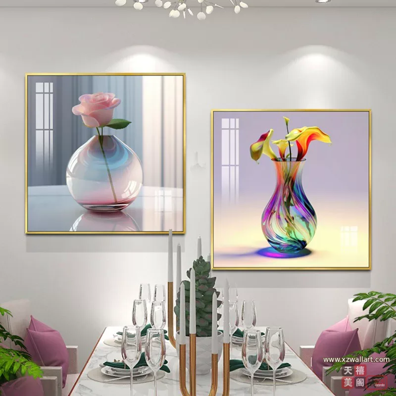 抽象 单幅 装饰画 轻奢风 餐厅背景墙挂画 晶瓷画