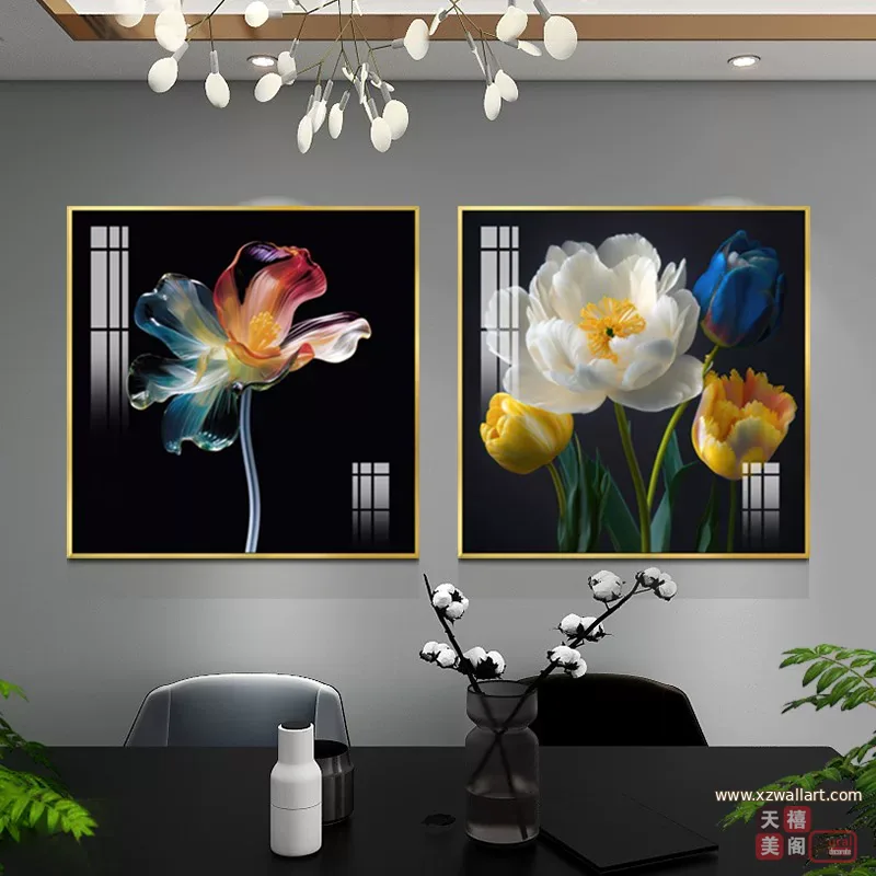 抽象 单幅 装饰画 轻奢风 餐厅背景墙挂画 晶瓷画