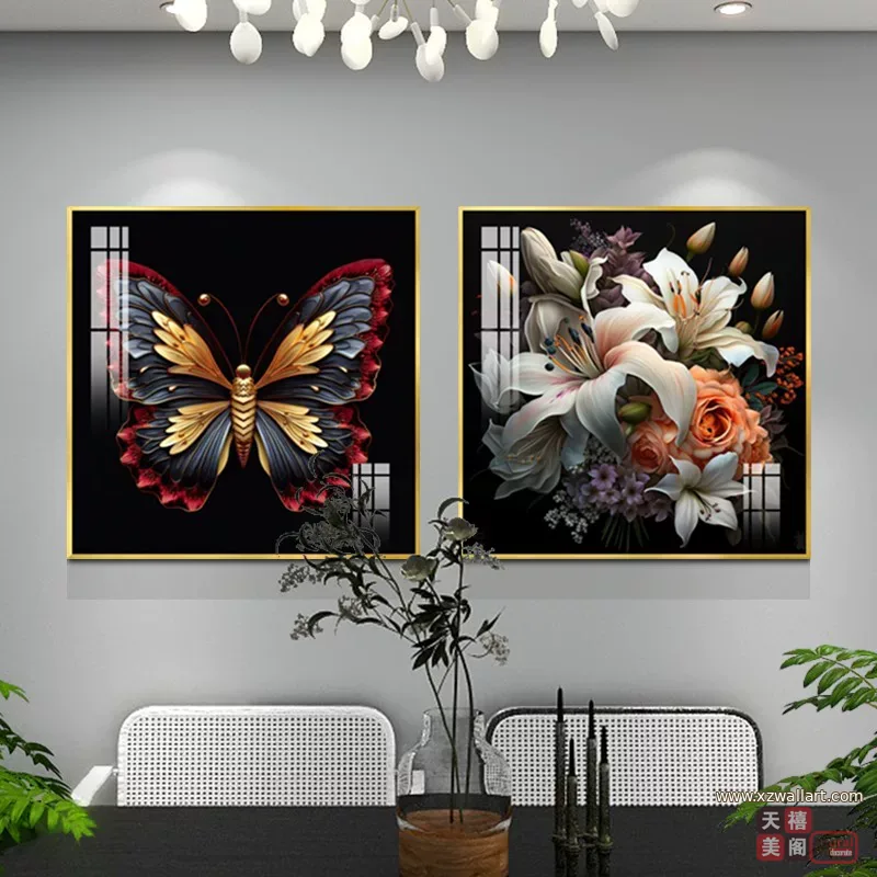 抽象 单幅 装饰画 轻奢风 餐厅背景墙挂画 晶瓷画