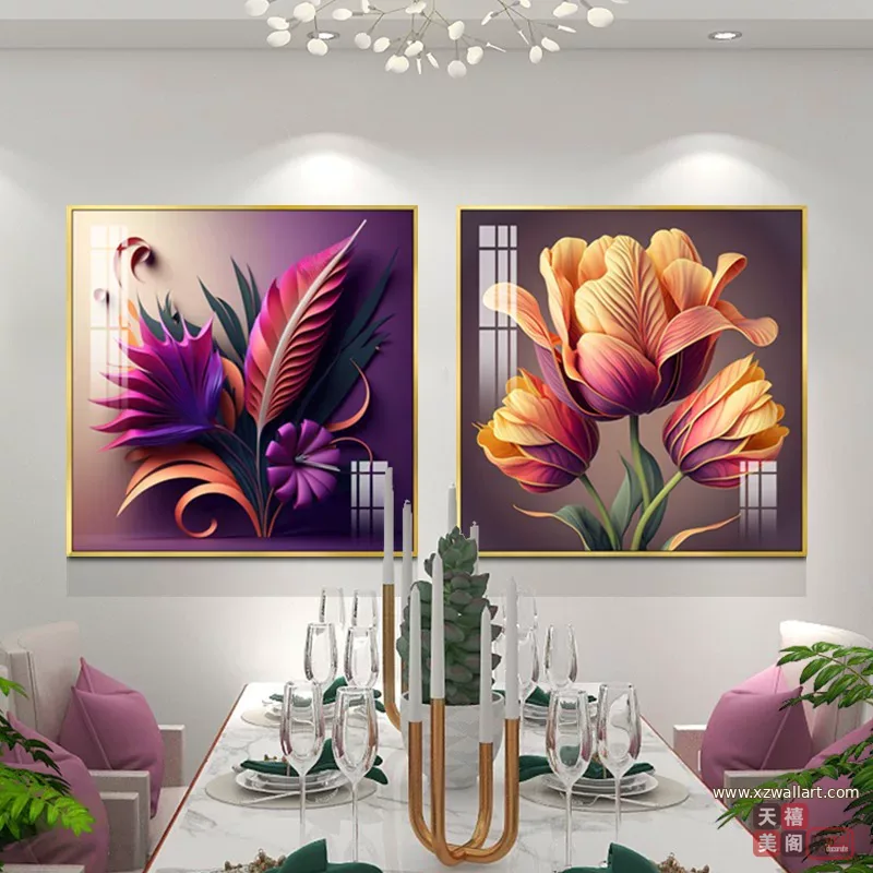 抽象 单幅 装饰画 轻奢风 餐厅背景墙挂画 晶瓷画