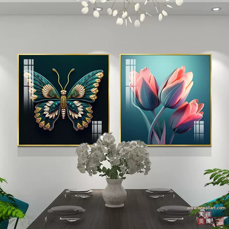 抽象 单幅 装饰画 轻奢风 餐厅背景墙挂画 晶瓷画