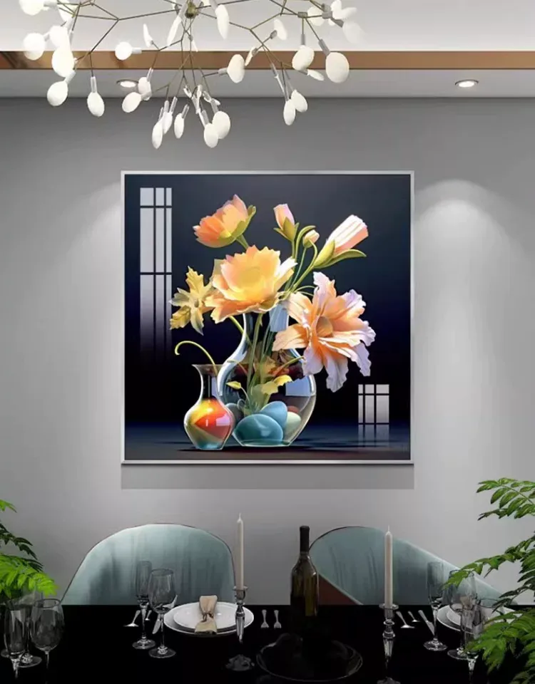 抽象 单幅 装饰画 轻奢风 餐厅背景墙挂画 晶瓷画