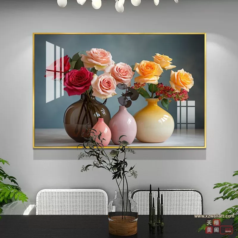 花 单幅 装饰画 轻奢风 餐厅背景墙挂画 晶瓷画