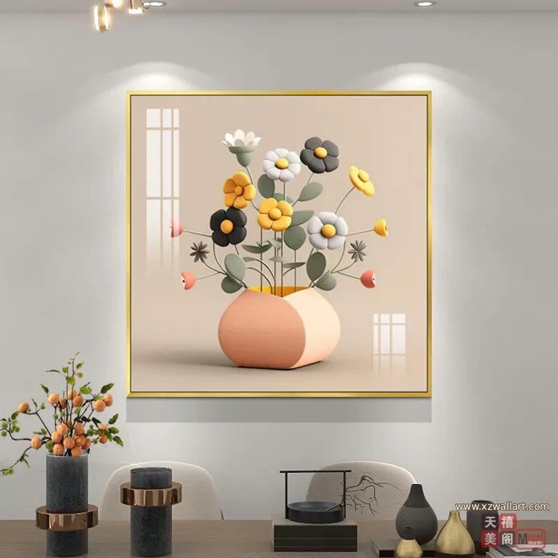 抽象 单幅 装饰画 奶油风 餐厅背景墙挂画 晶瓷画