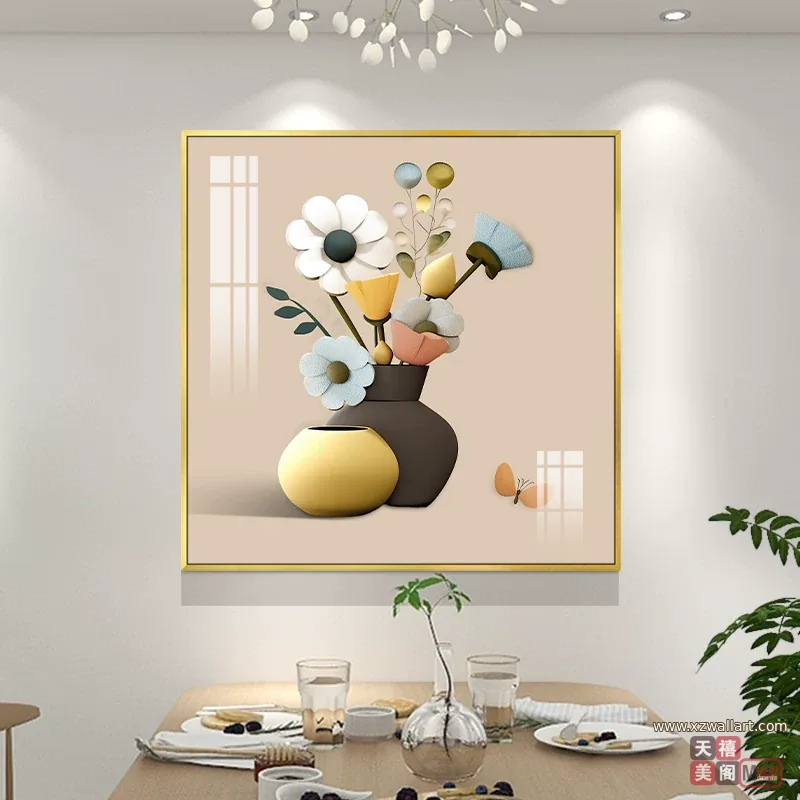抽象 单幅 装饰画 奶油风 餐厅背景墙挂画 晶瓷画