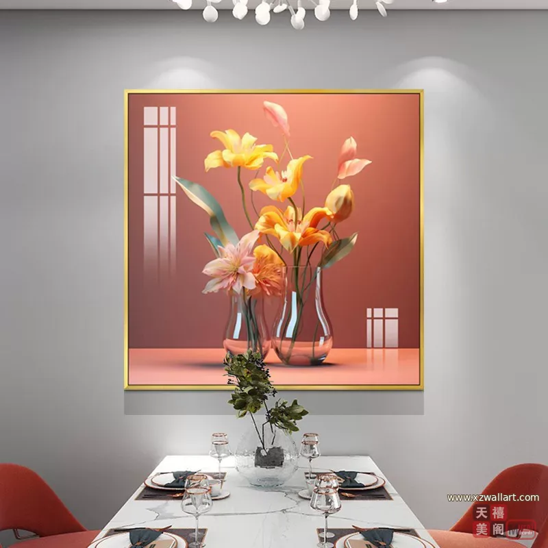 抽象 单幅 装饰画 奶油风 餐厅背景墙挂画 晶瓷画
