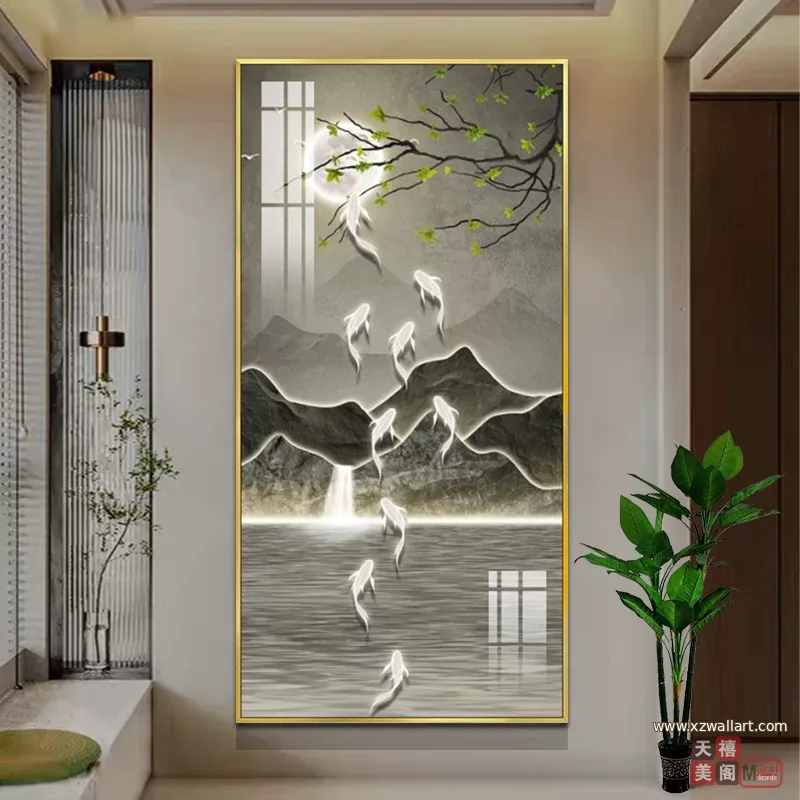 抽象 单幅 装饰画 新中式 玄关背景墙挂画 晶瓷画