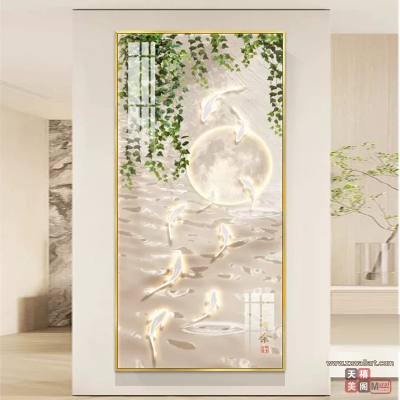 鱼 单幅 装饰画 奶油风 玄关背景墙挂画 晶瓷画