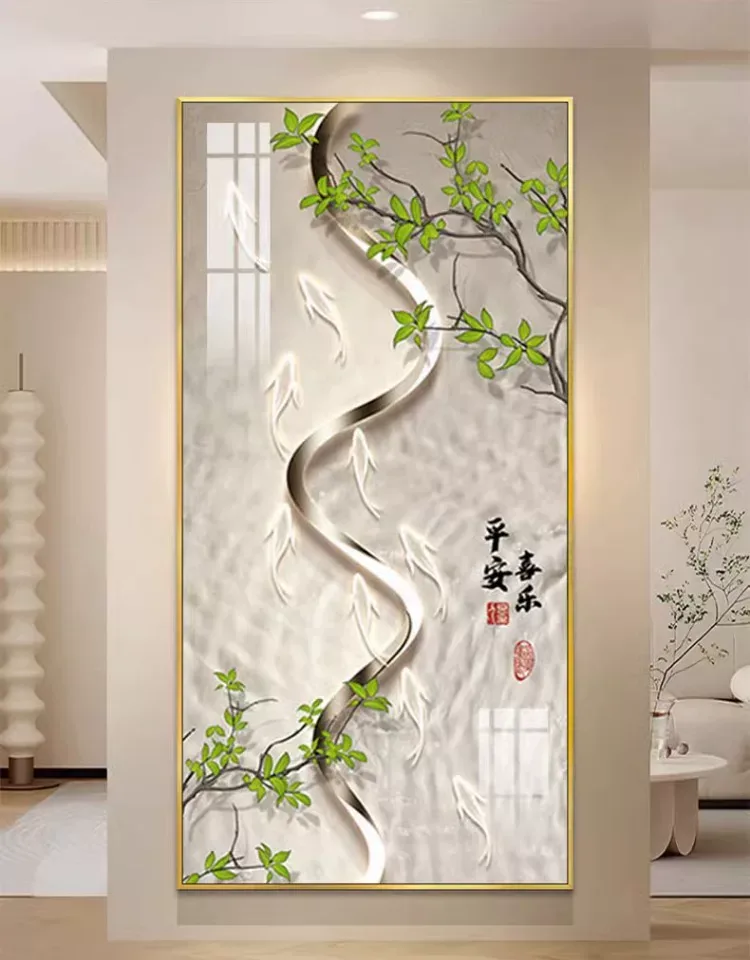 鱼 单幅 装饰画 奶油风 玄关背景墙挂画 晶瓷画