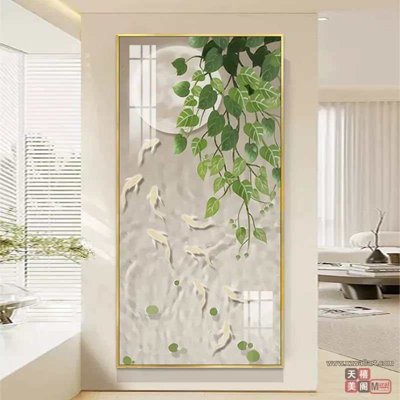 鱼 单幅 装饰画 奶油风 玄关背景墙挂画 晶瓷画
