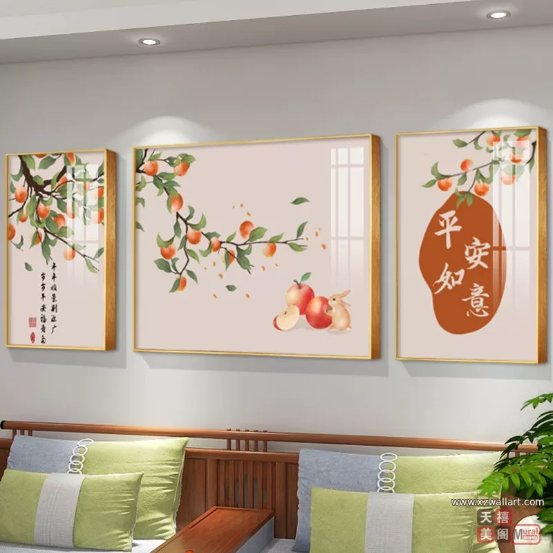 抽象 三联 装饰画 新中式 客厅背景墙挂画 晶瓷画