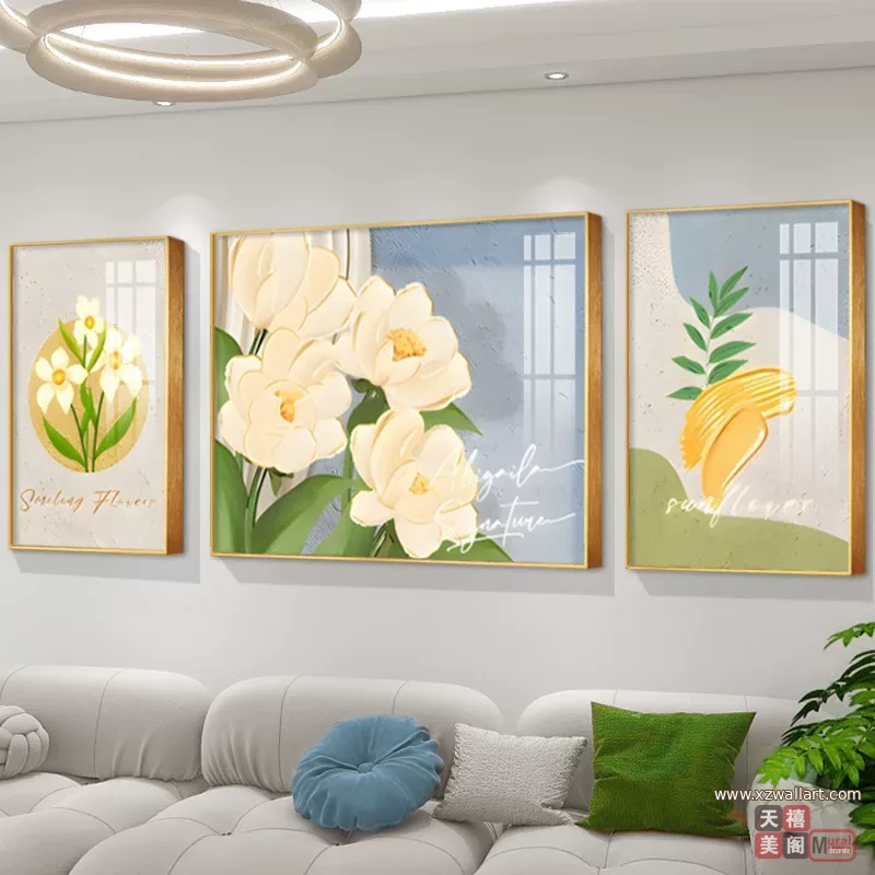 抽象 三联 装饰画 奶油风 客厅背景墙挂画 晶瓷画