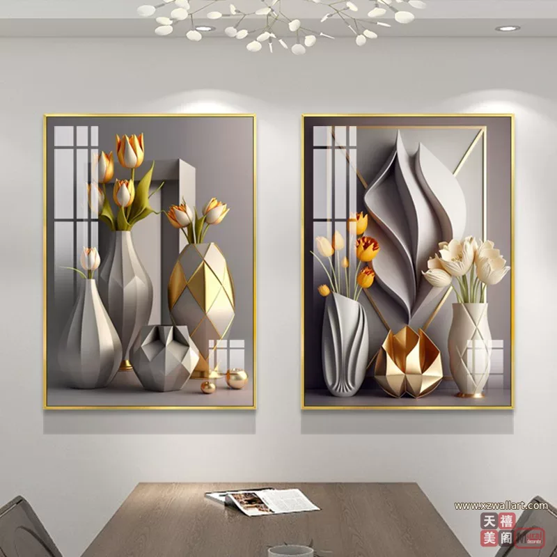 抽象 单幅 装饰画 奶油风 餐厅背景墙挂画 晶瓷画