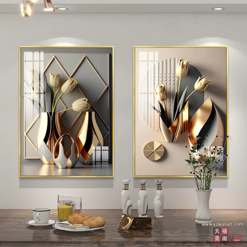 抽象 单幅 装饰画 奶油风 餐厅背景墙挂画 晶瓷画