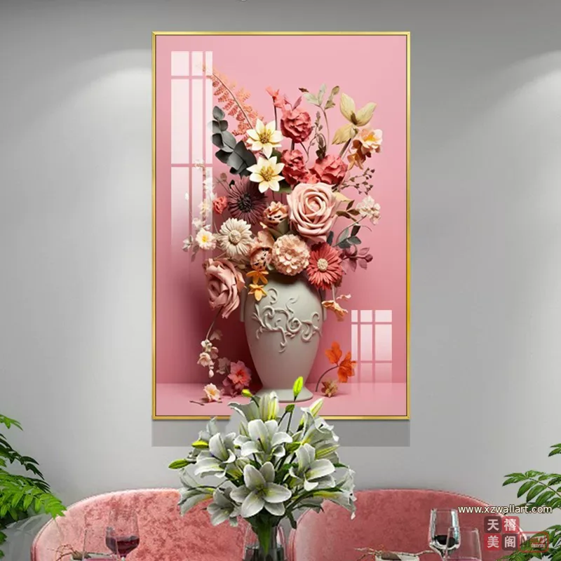 花 单幅 装饰画 美式 餐厅背景墙挂画 晶瓷画