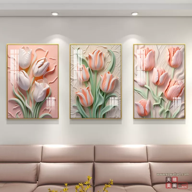 花 单幅 装饰画 奶油风 客厅背景墙挂画 晶瓷画