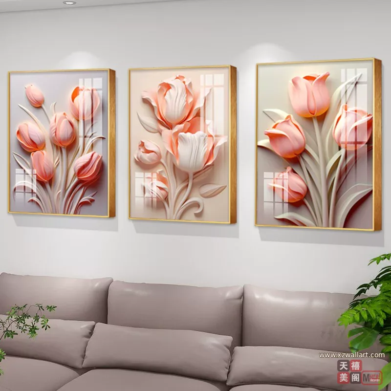 花 单幅 装饰画 奶油风 客厅背景墙挂画 晶瓷画