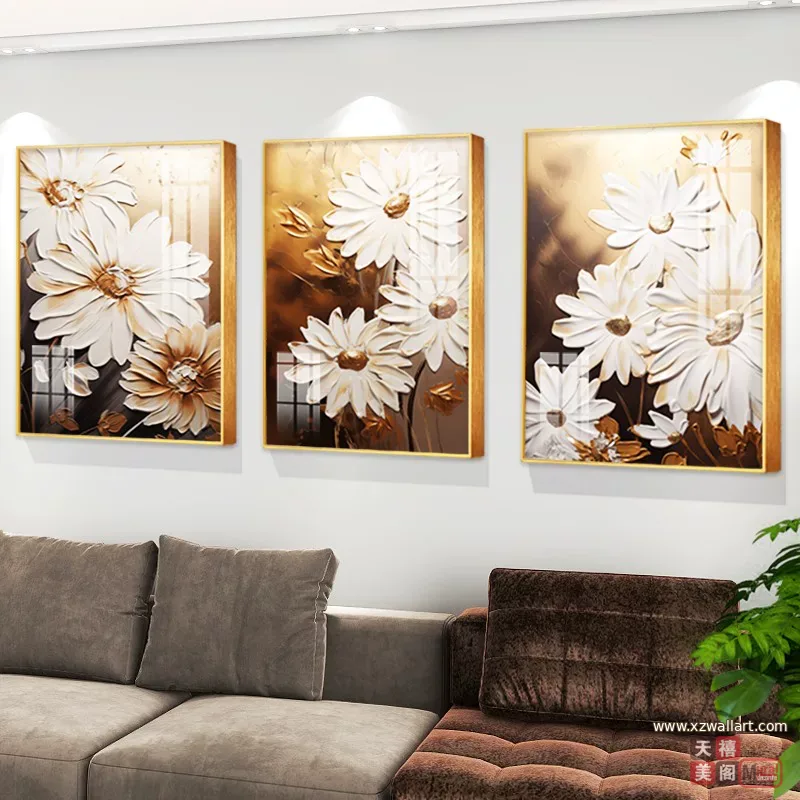 抽象 三联 装饰画 奶油风 客厅背景墙挂画 晶瓷画
