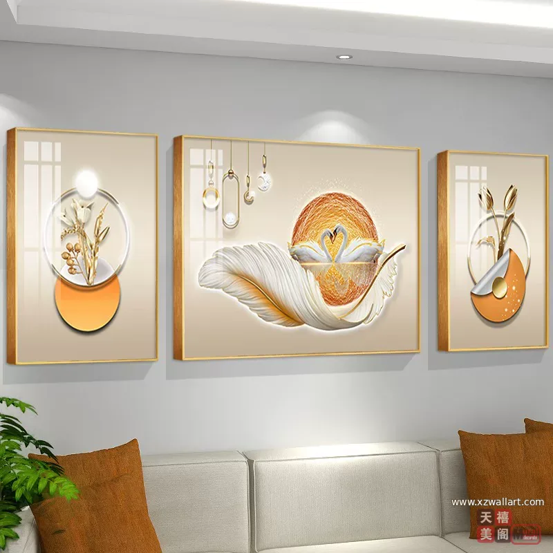 抽象 三联 装饰画 轻奢风 客厅背景墙挂画 晶瓷画