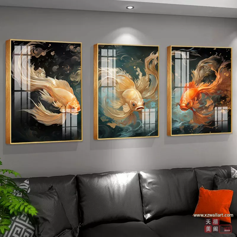 抽象 三联 装饰画 轻奢风 客厅背景墙挂画 晶瓷画