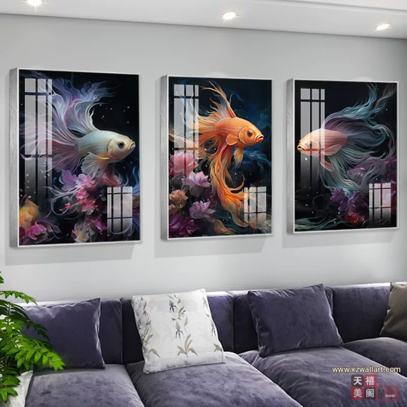 抽象 三联 装饰画 轻奢风 客厅背景墙挂画 晶瓷画