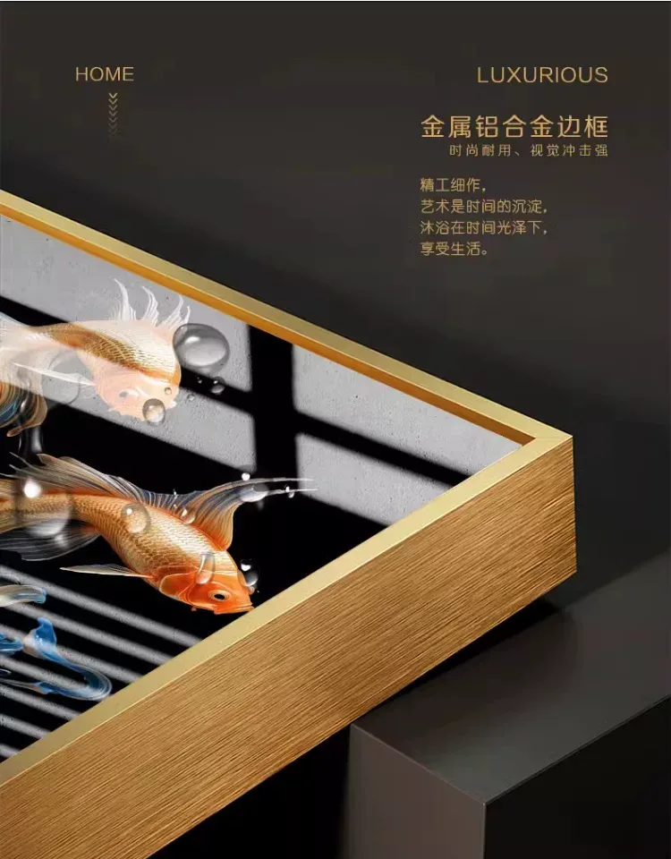 锦鲤 三联 装饰画 轻奢风 客厅背景墙挂画 晶瓷画
