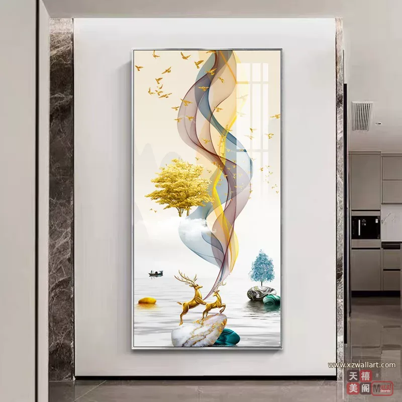抽象 单幅 装饰画 轻奢风 玄关背景墙挂画 晶瓷画