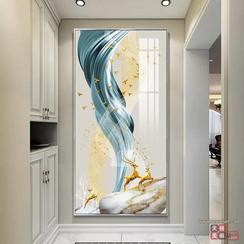 抽象 单幅 装饰画 轻奢风 玄关背景墙挂画 晶瓷画