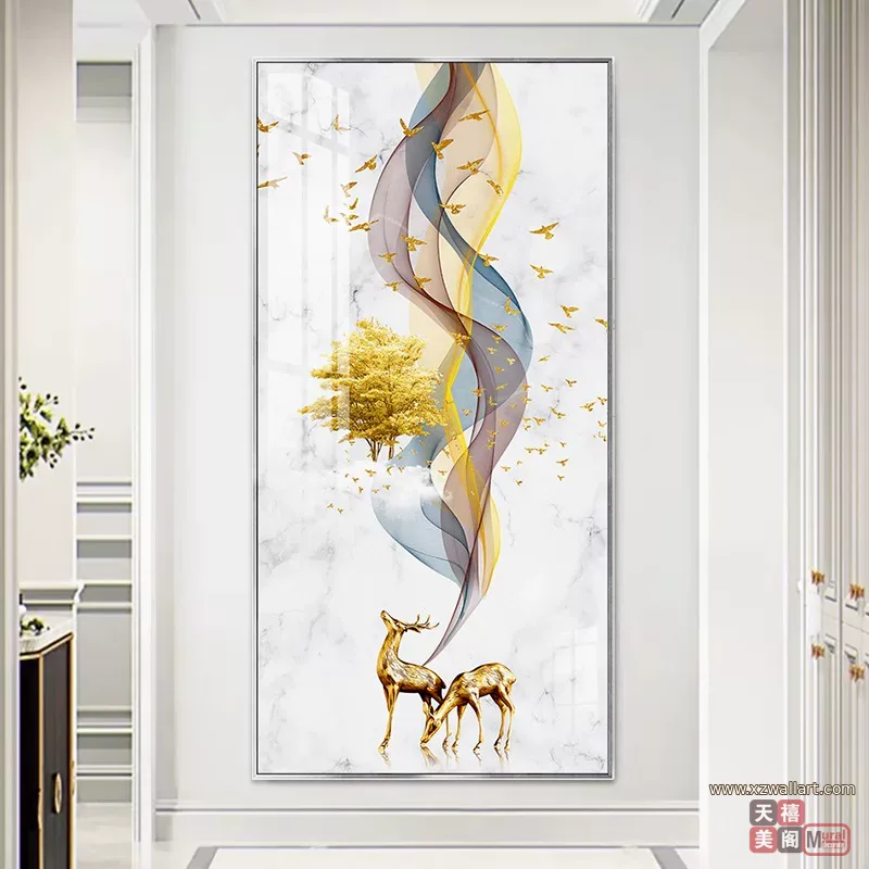 抽象 单幅 装饰画 轻奢风 玄关背景墙挂画 晶瓷画