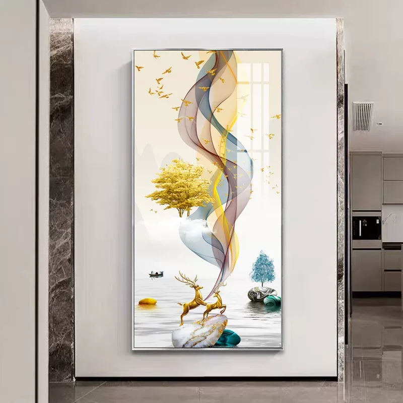 抽象 单幅 装饰画 轻奢风 玄关背景墙挂画 晶瓷画