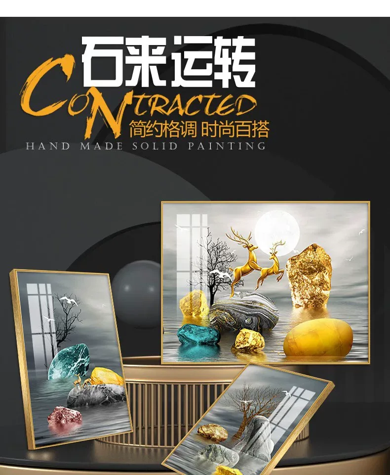 山水 三联 装饰画 北欧风 客厅背景墙挂画 晶瓷画