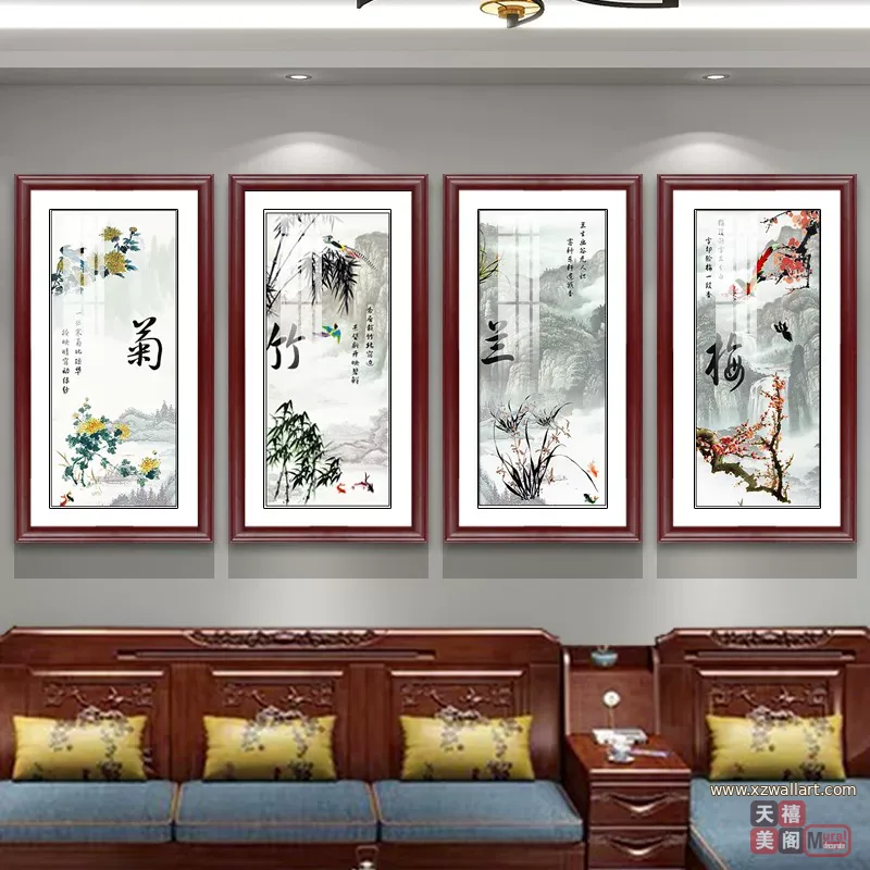 竹 单幅 装饰画 新中式 客厅背景墙挂画 晶瓷画