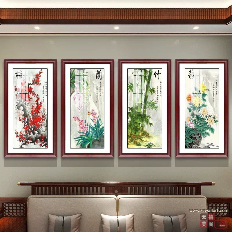 竹 单幅 装饰画 新中式 客厅背景墙挂画 晶瓷画
