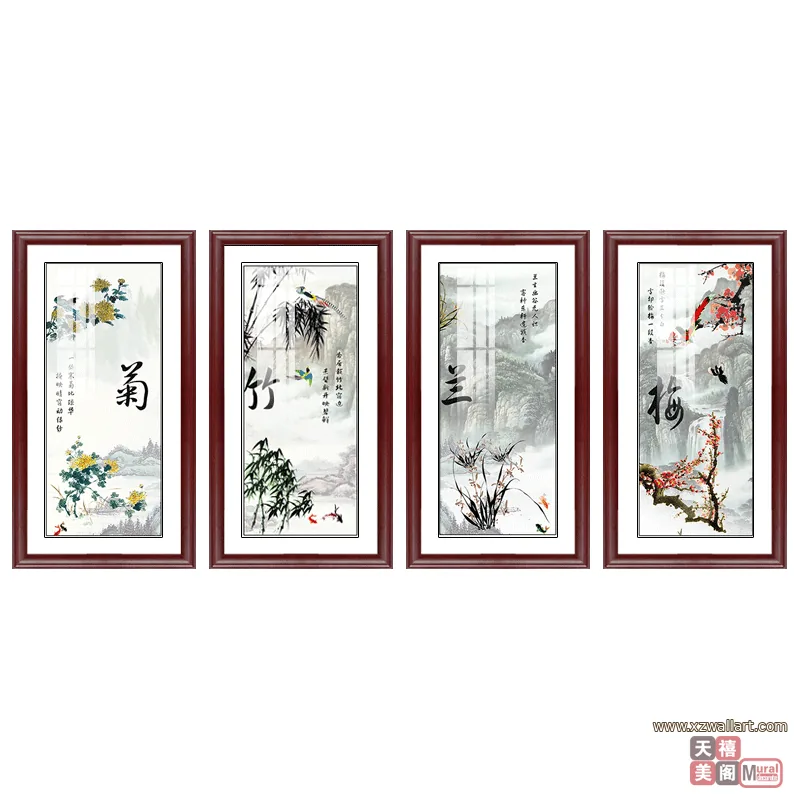 竹 单幅 装饰画 新中式 客厅背景墙挂画 晶瓷画