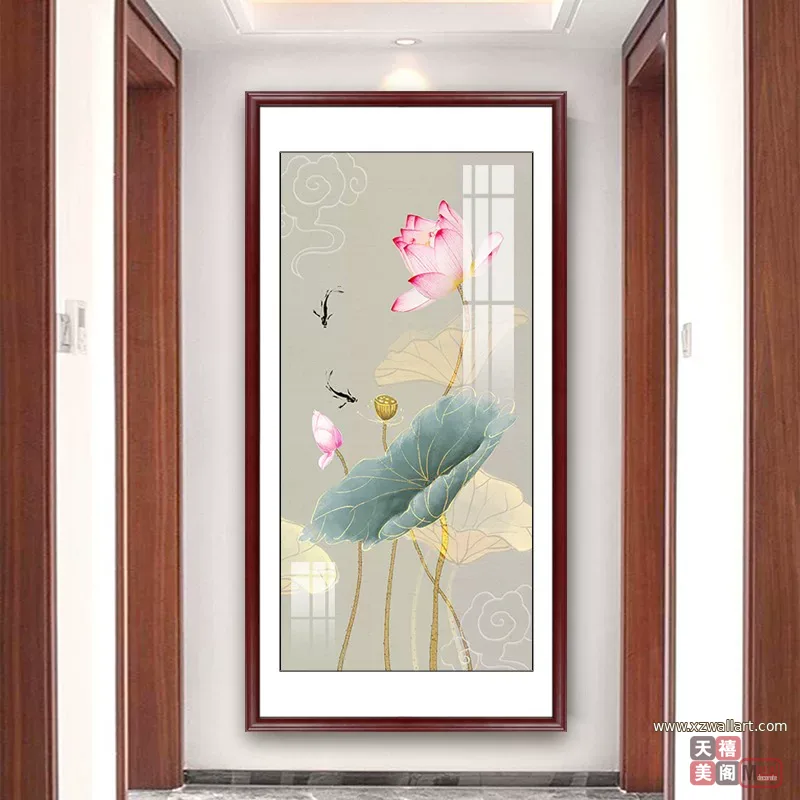 荷花 单幅 装饰画 新中式 玄关背景墙挂画 晶瓷画