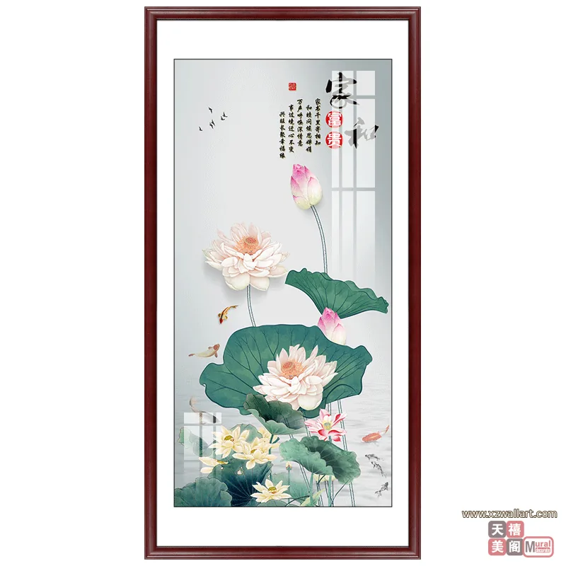 荷花 单幅 装饰画 新中式 玄关背景墙挂画 晶瓷画