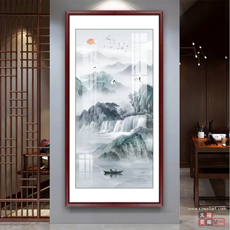 山水 单幅 装饰画 新中式 玄关背景墙挂画 晶瓷画