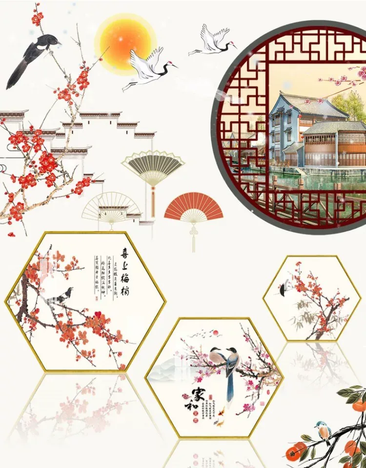 花 三联 装饰画 新中式 客厅背景墙挂画 晶瓷画