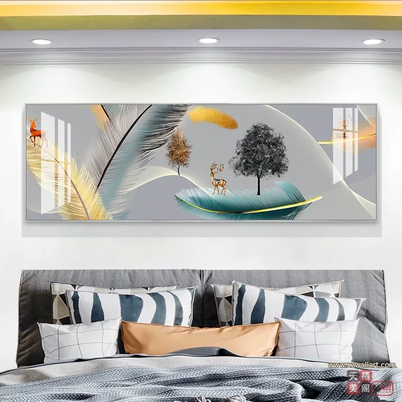 羽毛 单幅 装饰画 北欧风 客厅背景墙挂画 晶瓷画