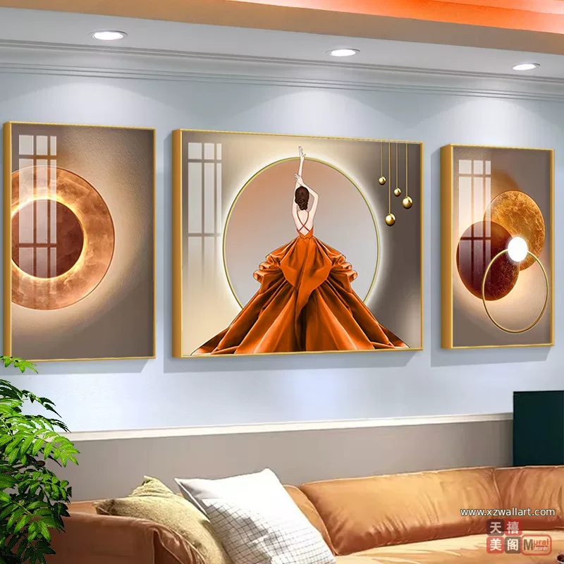 抽象 三联 装饰画 轻奢风 客厅背景墙挂画 晶瓷画