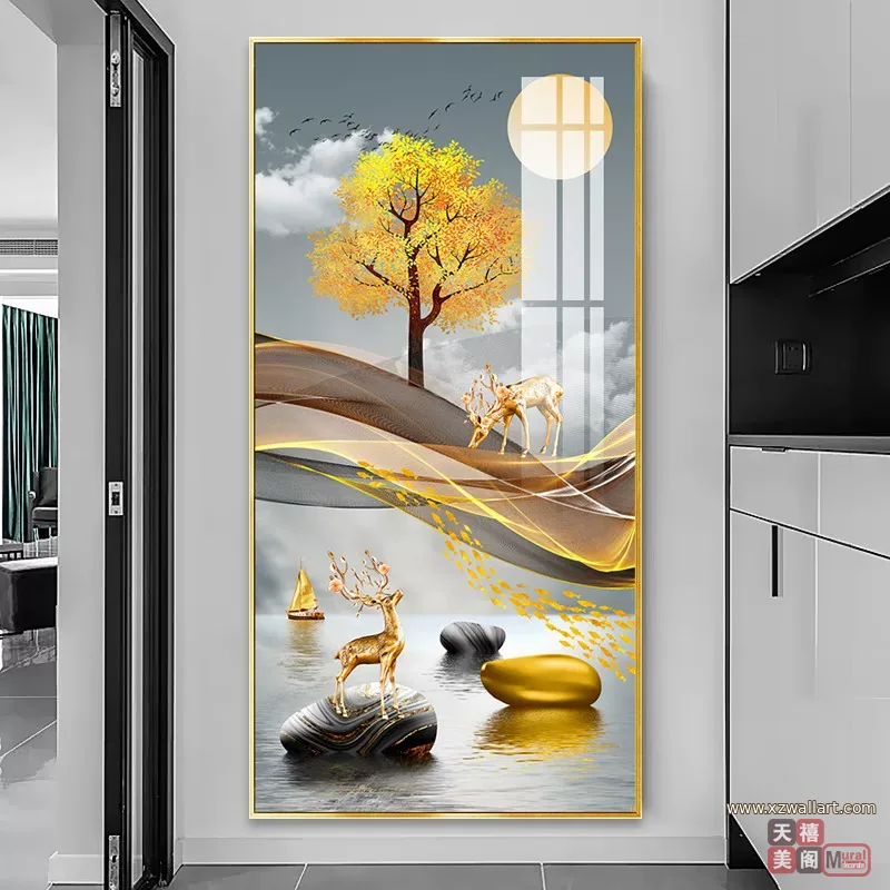 抽象 单幅 装饰画 轻奢风 玄关背景墙挂画 晶瓷画
