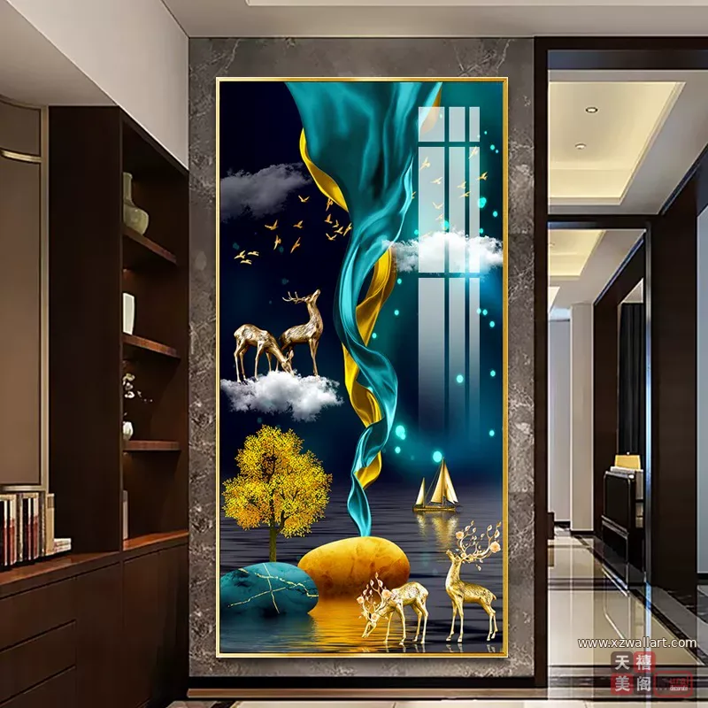 抽象 单幅 装饰画 轻奢风 玄关背景墙挂画 晶瓷画